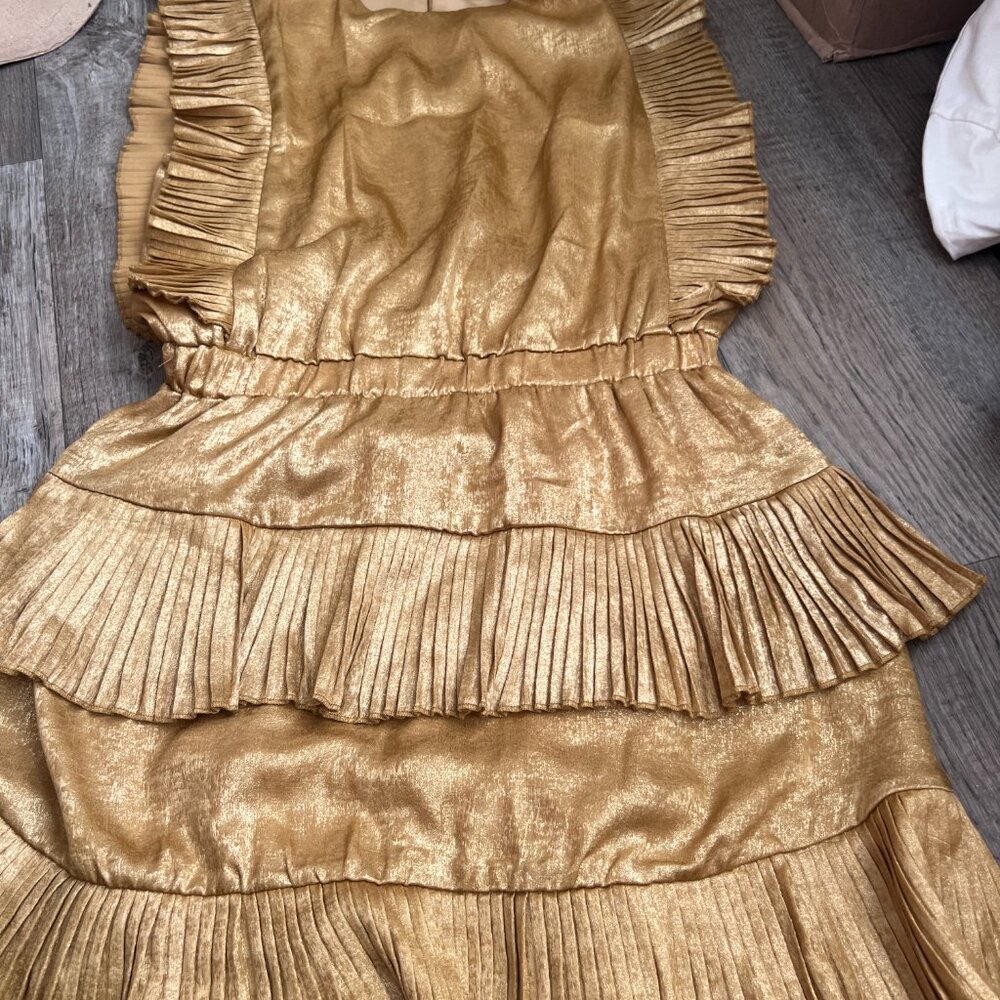 TCEC Metallic Gold Ruffled Mini Dress size‎ small - Picture 7 of 12